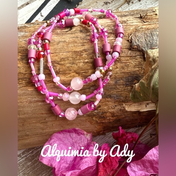 Pink quartz bracelet stack - Picture 1 of 3